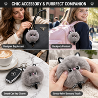 Porte-clés en peluche chat OEM ODM, vente en gros directe usine, chaton à grands yeux en fausse fourrure douce, breloque de sac pompon en vrac pour détaillants mondiaux