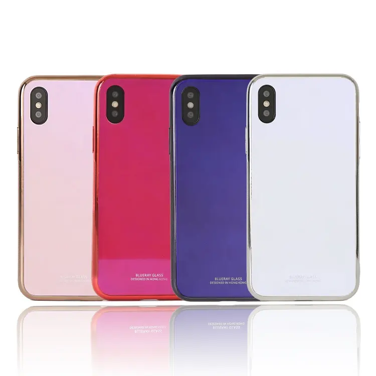 Unique Blue Ray Scratch-proof Electroplated Glass Camera Phone Case for Apple iPhone XS Max XR X 8 Plus 7 6s 6 5s SE