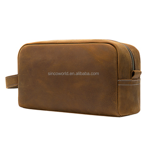 Bolsa de Cosméticos de Viaje de Cuero Crazy Horse Marrón Vintage Grande y Duradera de Primera Calidad para Hombre con Cierre de Cremallera y Asa Suave - Product Image 2