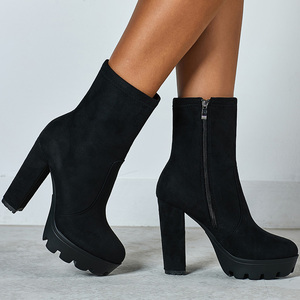 Women's Shoes 2025 New Short Boots Boots Spring Thick Heel Thick Sole High Low Top Black Shoes Women's British - Product Image 2