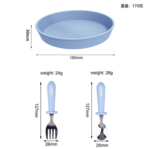 Assiette à dîner en silicone pour enfants, avec fourchette et cuillère, couleur Rose, pour enfants de 1 à 2 ans, vaisselle de table, Style Simple - Product Image 4