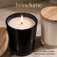 Bougie d'aromathérapie Brinelume pour la décoration de la maison, bougie dans un bocal en verre noir et blanc avec couvercle en bois naturel