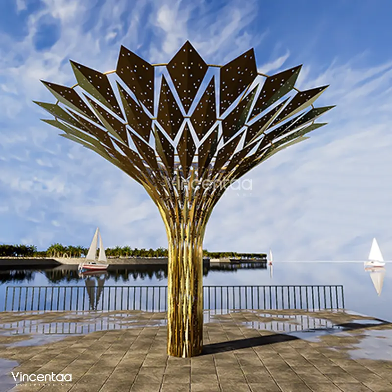 Vincentaa منحوتة شجرة معدنية هندسية حديثة قابلة للتخصيص من الفولاذ المقاوم للصدأ للأماكن الخارجية طراز حديث كبير