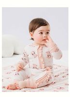 Baju Tidur Bayi Baru Lahir Berbahan Bambu dengan Ruffle, Lengan Panjang, Musim Semi Musim Panas, Piyama Bayi dengan Resleting, Pakaian Bayi