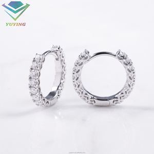 Varios pendientes cubanos con incrustaciones de moissanita VVS, certificado GRA, chapados en oro sobre plata de ley 925, pendientes de aro con corte brillante redondo. - Product Image 1