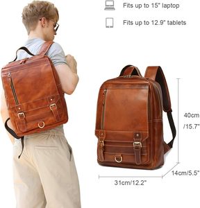Vintage Genuine <b>Leather</b> <b>Backpack</b> For Men Fits up to 15" <b>Laptop</b> Travel Hiking Rucksack - Product Image 4