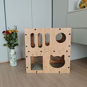 חתול חיצוני מודרני שריטות קן דפוס מוצק גלי מחמד עץ בית עץ לחיות מחמד - Product Image 2