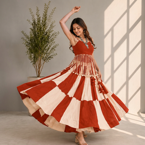 Wholesale Indian Ethnic Wear Rust Orange Checkered <b>Lehenga</b> Choli Set Cowrie Shell Fringe <b>Crop</b> <b>Top</b> Indo Western Navratri Garba Dr - Product Image 1