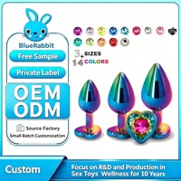Plug anal multicolore de luxe en métal étanche avec bijou cœur rond BlueRabbit, jouets anaux à marque privée