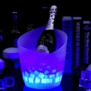 New Arrival Ktv Party Night Club Round Custom Logo Champagne Whiskey Wine Beer Bucket Cooler Clear PP Plastic Led Ice Bucket