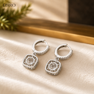 Elegant Cushion Cut Diamond Drop <b>Earrings</b> Halo Moissanite 925 Sterling <b>Silver</b> <b>Hoop</b> <b>Earrings</b> for Wedding Party Jewelry - Product Image 2
