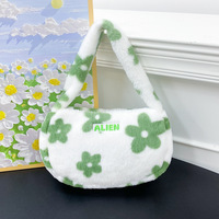 Bolso de Hombro Pequeño Estético para Mujer, con Logotipo Personalizado, de Peluche, con Patrón Floral de Corazones, Tipo Hobo Baguette