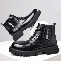Bottes Martin tendance pour hommes en cuir véritable, bottes de travail d'inspiration britannique, chaussures d'hiver montantes doublées en polaire et coton