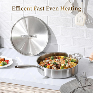 High Quality No Coating Wooden <b>Handles</b> Gas 6-Piece Triply Induction Bottom Stainless Steel Frying <b>Pan</b> Saute <b>Pan</b> - Product Image 4