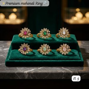 Premium Brass Gold Plated Teardrop CZ Floral Paisley <b>Adjustable</b> Finger <b>Rings</b> Set Women's Ethnic Wedding Bridal Jewelry - Product Image 2