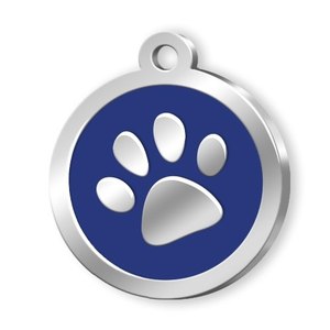 Placa de identificación para mascotas con diseño de huella de pata azul redonda para perros y gatos - Product Image 1