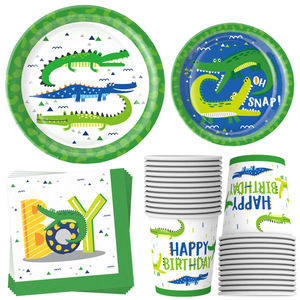 DAMAI 24 Pièces Assiettes Jetables Thème Crocodile pour Fête d'Anniversaire Enfants, Fournitures de Fête Alligator, Assiettes, Gobelets et Serviettes en Papier - Product Image 4