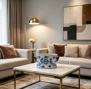 Vaso in ceramica blu e bianco con smalto craquelé fatto a mano, design tradizionale cinese Doppia <span class=keywords><strong>Felicità</strong></span>, con due manici, in porcellana. - Product Image 2