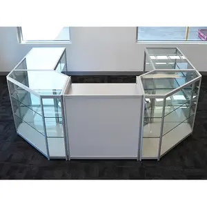 Full Vision Retail Convenience Store Glass Display Showcase Lockable Cash Desk Checkout Counter With Led Light