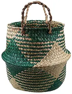 Hot Sale Handmade Woven Seagrass Tote Belly Basket Boho Baskets Planter Pots Cover Outdoor Decorative Seagrass Belly Basket