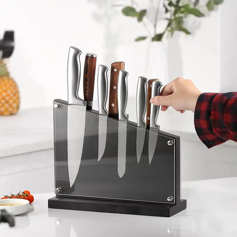 नई ठोस लकड़ी डबल-पक्षीय सीधे चुंबकीय चाकू धारक, रसोई बहुक्रियाशील चाकू भंडारण और कटिंग फ्रेम