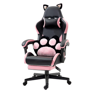 Gaming <b>Chair</b> Black Pink Pu Leather With Cat Ears And Paw Cushion For Home Office <b>Study</b> Room - Product Image 5