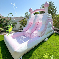 Glissière d'eau gonflable géante de parc commercial de double toboggan gonflable rose d'arrière-cour pour la piscine adulte