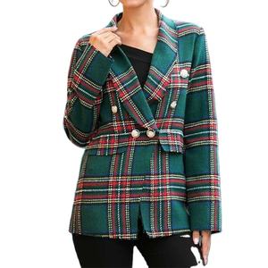 Fabricante de Ropa Chal Cuello Manga Larga Botón Frontal Tartán Tweed <span class=keywords><strong>Blazer</strong></span> para <span class=keywords><strong>Mujer</strong></span> - Product Image 1