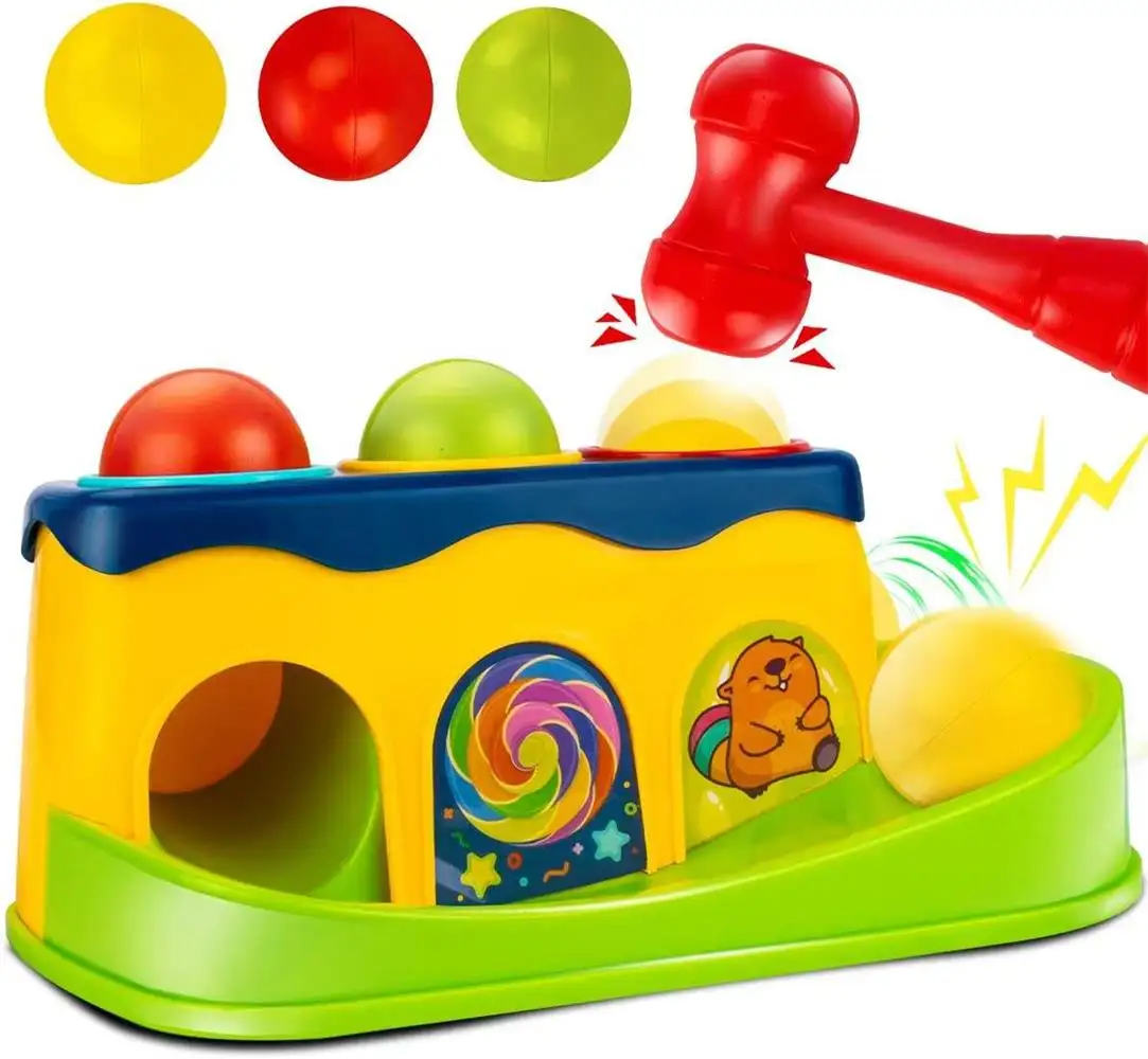 Samtoy Hot Sale Crianças Educacional Plástico Knock Color Ball Toy Empilhar Plataforma Martelo Brinquedos Do Bebê para Crianças