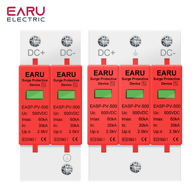 2P 3P DC SPD 500V-1000V 20KA~40KA House Lightning Surge Protector Low-voltage Device for PV Solar Photovoltaic System EASPD-A-PV