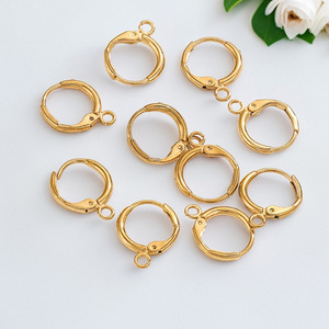 French Leverback Hoop <b>Earrings</b> | 18K PVD Gold Plated Stainless Steel Round Ear <b>Hooks</b> with Loop for DIY Jewelry Making - Product Image 2