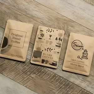 Impressão personalizada logotipo biodegradável café chá doença papel kraft saco de vedação lateral 3 embalagens plásticas para alimentos com rasgo