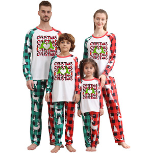<span class=keywords><strong>Merry</strong></span> <span class=keywords><strong>Grinchmas</strong></span> rojo verde Plaid Conjunto de pijama de mujer transpirable cintura elástica ropa de dormir informal para verano invierno otoño familia - Product Image 1