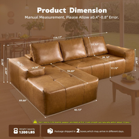 Canapé modulaire en forme de L à assise profonde en similicuir marron, canapé sectionnel nuage sans structure pour salon