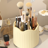 Organisateur de pinceaux de maquillage rotatif, boîte de rangement cosmétique transparente ronde pour crayons à sourcils, pinceaux de maquillage et outils de beauté