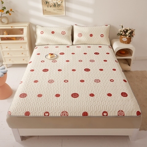 Drap plat de <span class=keywords><strong>lit</strong></span> froid en tissu antidérapant en soie de glace durable lavable en Machine douce couvre-<span class=keywords><strong>lit</strong></span> en Latex de 5mm d'épaisseur avec deux taies d'oreiller - Product Image 4