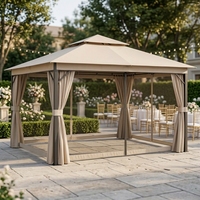 Gazebo d'extérieur à double toit, abri de patio avec moustiquaire, structure en acier pour jardin et pelouse