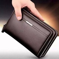 Dompet genggam kulit PU trendi untuk pria, dompet genggam kulit PU dengan lapisan ganda, dompet penyimpan kartu modis untuk pria