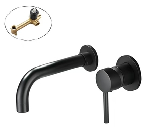 Robinet de lavabo encastré <span class=keywords><strong>noir</strong></span> en laiton, <span class=keywords><strong>mitigeur</strong></span> mural dissimulé pour lavabo encastré, robinet de comptoir de type split - Product Image 3