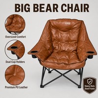 Chaise pliante rétro en PU, motif grand ours et papillon, durable et portable, pour extérieur, glamping, pêche et entrepôt, vente en gros sur mesure en usine