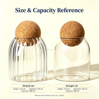 Pot à bougie / boîte de rangement en verre borosilicate de qualité alimentaire à rayures verticales Plus 500 ml avec bouchon en liège