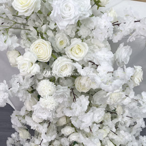 DKB Factory - Grande <span class=keywords><strong>Vente</strong></span> : Décoration Florale Extérieure pour Mariage et Saint-Valentin - Guirlande de Roses Blanches Artificielles en <span class=keywords><strong>Soie</strong></span> - Product Image 3