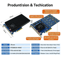 PCIe 4.0 X16 4 M.2 NVMe SSD Expansion Card Adapter Cooling Fan Supports 2242 2280 22110 Sizes High Speed Data Transfer Private