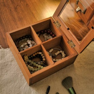 Retro Solid Wood Desktop Jewelry <b>Box</b> With Glass Lid 12 Compartments For Bracelets And Accessories Storage Organizer - Product Image 3
