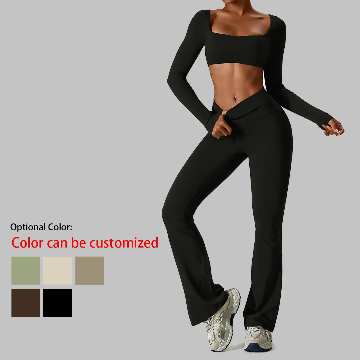 2023 New Design Wholesale Custom High Quality Recycled Long Sleeve 2 Piece Yoga Set Plus Size Gym Fitness Sets For Women