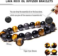 Bracelet Triple Protection pour Hommes Femmes Œil de Tigre Onyx Noir Roche Volcanique Calme la Peur Libère l'Anxiété Apporte Chance et Succès