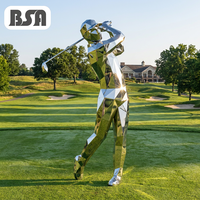 Sculpture de golfeur en acier inoxydable géométrique moderne BSA, statue de golfeur en métal à faible polyvalence pour la décoration des terrains de golf, des clubs et des centres de villégiature