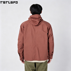 Chaqueta cortavientos encerada de corte y confección, de alta resistencia, con múltiples bolsillos, funcional, con capucha, tipo abrigo de campo, venta al por mayor a granel - Product Image 3