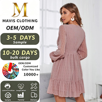 Fabricant de vêtements sur mesure directement de l'usine - OEM ODM, approvisionnement en gros, robe pour femme à manches longues et col en V, grandes tailles