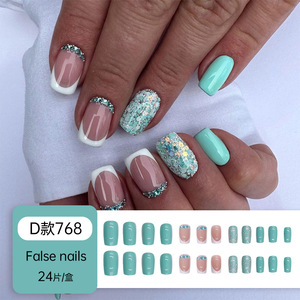 Offre Spéciale Été : Faux Ongles Carrés Courts Style Français Couleur Aqua Luxe à Coller – Doux et Tendance - Product Image 2
